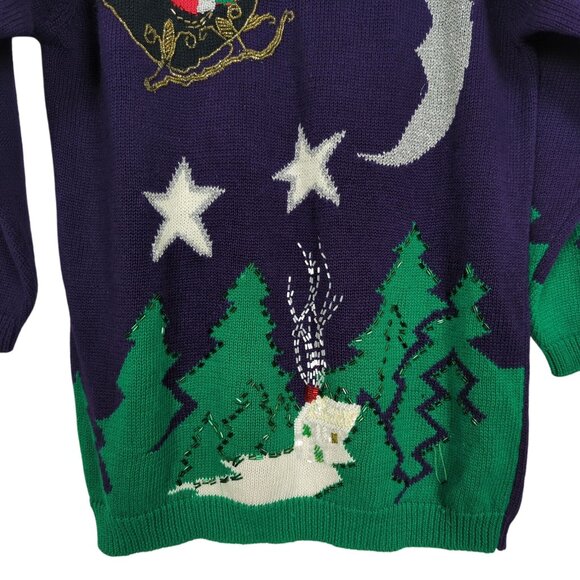 Vintage IB Diffusion Sport Christmas Purple Sweater L Santa Claus Beaded 90s - Picture 5 of 16